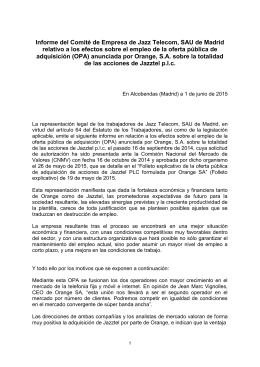 Informe del Comité de Empresa de Jazz Telecom, SAU de Madrid