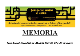 Memoria FSMM 2014 - Foro Social Mundial de Madrid