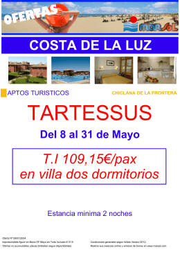 COSTA DE LA LUZ T.I 109,15€/pax en villa dos dormitorios