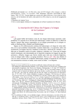 La inscripción del Cabeço das Fráguas y la lengua de los Lusitanos
