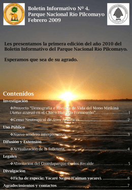 Boletín Informativo N0 4. Parque Nacional Río Pilcomayo Febrero
