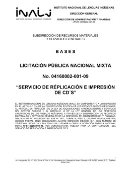 LICITACIÓN PÚBLICA NACIONAL MIXTA No. 04160002-001