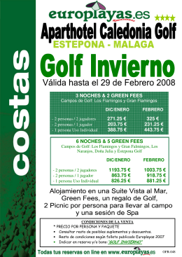 3 NOCHES & 2 GREEN FEES 271.25 € 325 € 203.75