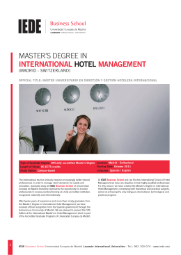 MASTER`S DEGREE IN INTERNATIONAL HOTEL MANAGEMENT