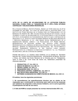 Acta de la junta de aclaraciones Licitación pública 21/2002