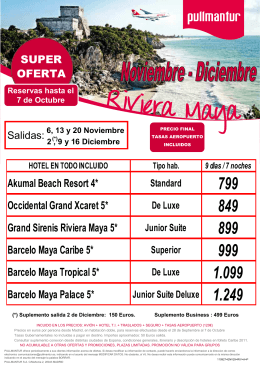 Riviera maya Nov diciembre hasta 7 Octubre