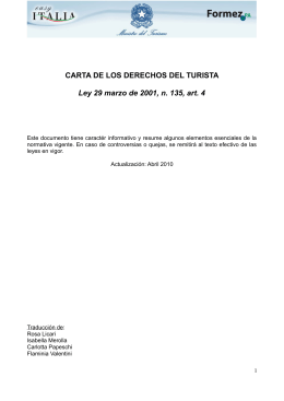 CARTA DE LOS DERECHOS DEL TURISTA Ley 29 marzo de 2001
