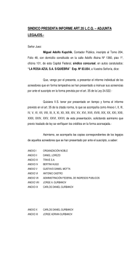 sindico presenta informe art.35 lcq – adjunta legajos.