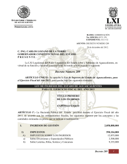 Decreto Número 289 - Gobierno de Aguascalientes
