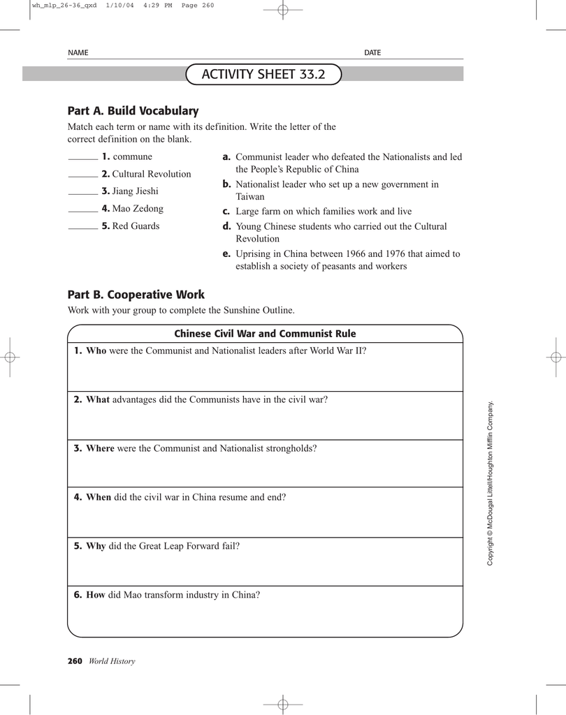 resume When Did The Civil War In China Resume activity sheet 33 2