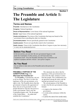 The Preamble and Article 1: The Legislature