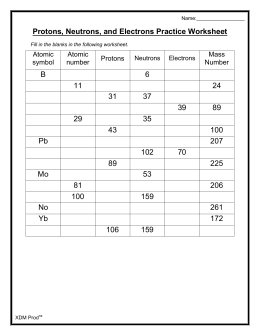 Protons, Neutrons, and Electrons Practice Worksheet B 6 11