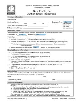 Form 3399T- New Employee Authorization Transmittal
