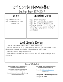 2nd Grade Newsletter - Ms. Walton`s 2nd Grade Class Website