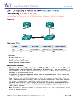Lab – Configuring a Router as a PPPoE Client for DSL Connectivity