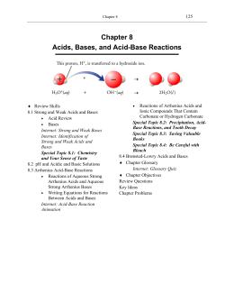 Chapter 8 Acids, Bases, and Acid-Base Reactions