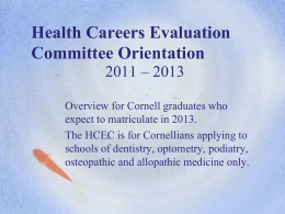 Health Careers Evaluation Committee Orientation