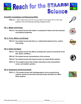 Scientific Investigation and Reasoning Skills RC 1: Matter and