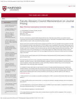 Faculty Advisory Council Memorandum on Journal Pricing § THE