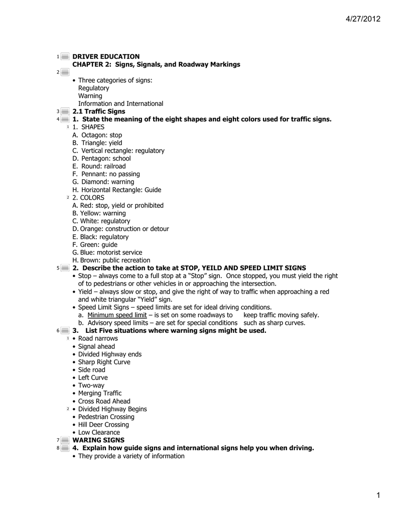 Chapter 2 Signs Signals And Roadway Markings Worksheet Answers Ivuyteq