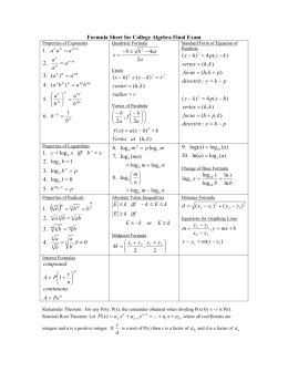 Formula Sheet for College Algebra Final Exam