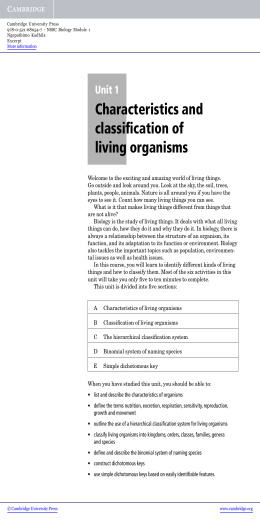 Characteristics and classification of living organisms