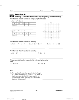 5-3 Practice B Solving Quadratic Equations by Graphing and Factoring