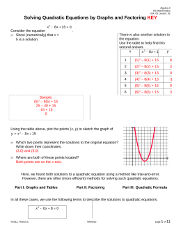 Solving Quadratic Equations by Graphs and Factoring Key