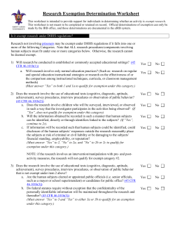 Research Exemption Determination Worksheet