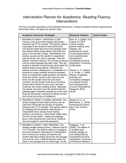 Intervention Planner for Academics: Reading Fluency Interventions