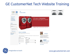 GE CustomerNet Tech Website Training