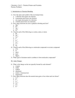 Chemistry--Chapter 6: Chemical Names and Formulas