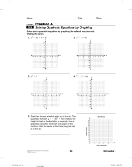 9-5 Practice A Solving Quadratic Equations by Graphing