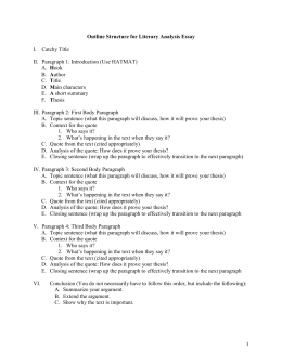 Outline Structure for Literary Analysis Essay Outline Of an