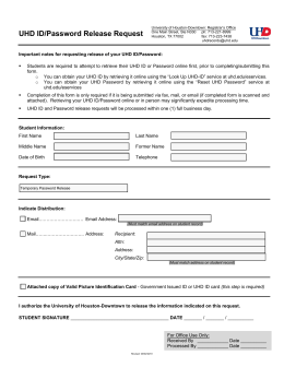 UHD ID/Password Request Form - University of Houston