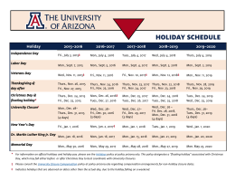 Holiday Schedule - The University of Arizona