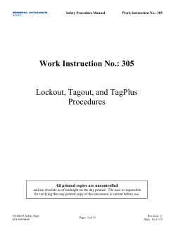 Work Instruction No.: 305 Lockout, Tagout, and TagPlus Procedures