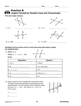 3-2 Practice B Angles Formed by Parallel Lines and Transversals