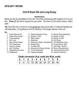 2016-2017 APUSH Unit III Exam IDs and Long Essay