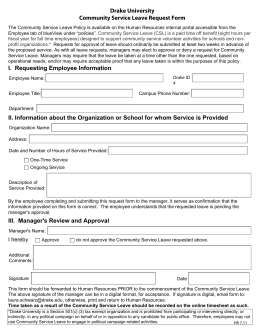 Drake University Community Service Leave Request Form I