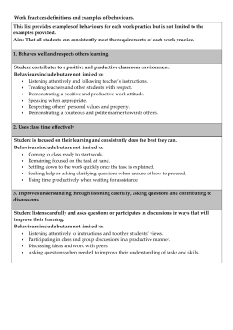 Work Practices definitions and examples of behaviours. This list