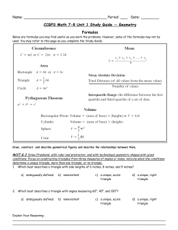 CCGPS Math 7-8 Unit 1 Study Guide — Geometry Formulas