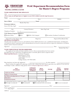 TLAC Department Recommendation Form for Master`s Degree