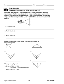 4-5 Practice B Triangle Congruence: ASA, AAS, and HL