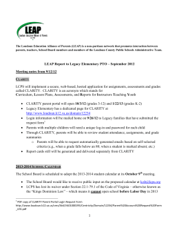 LEAP Report to Legacy Elementary PTO – September 2012 Meeting