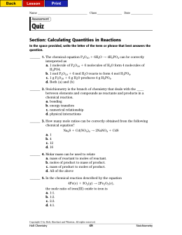 Quiz—Section: Calculating Quantities in Reactions