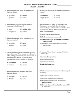 Physical/Chemical practice questions Name Regents Chemistry
