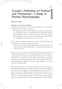 Toward a Definition of `Puritan` and `Puritanism`: A