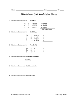 Worksheet 3.6 A—Molar Mass
