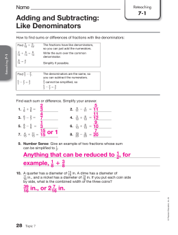 7-1 Adding and Subtracting: Like Denominators